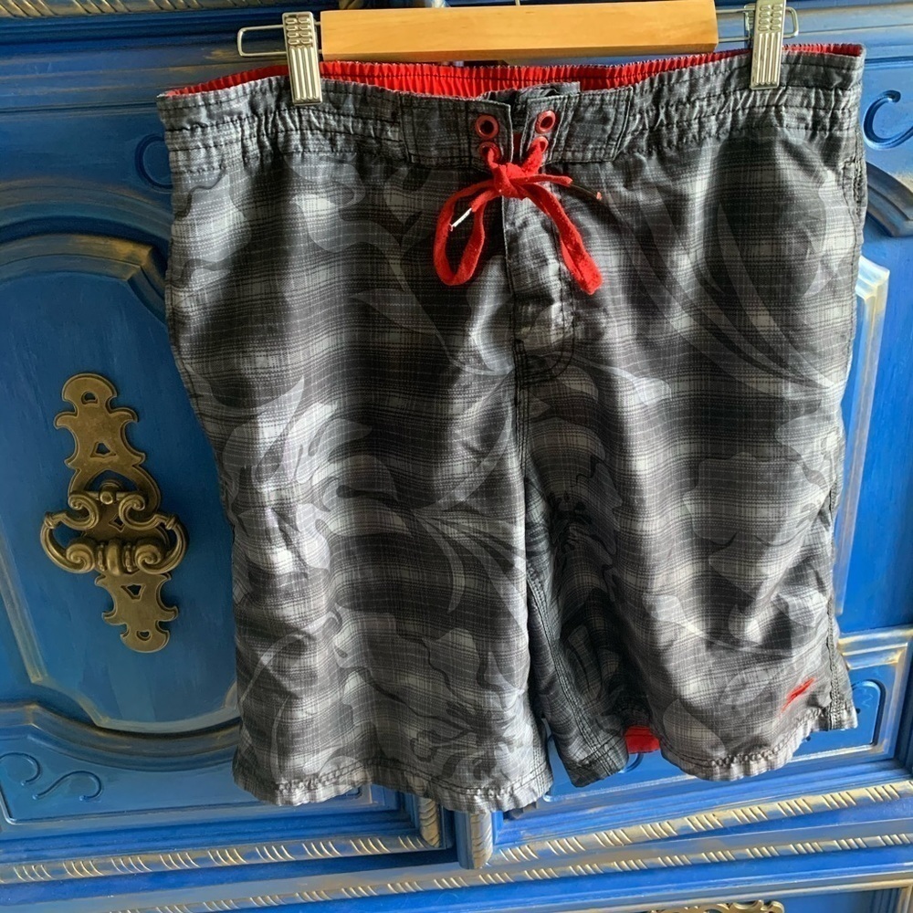 Men’s Speedo Gray Swim Trunks Shorts Sz M 9.75in